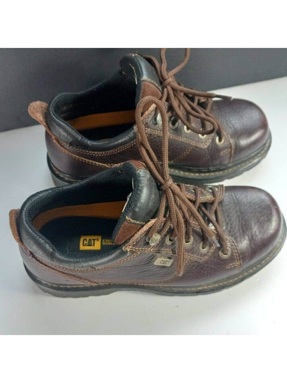 Vintage CAT Caterpillar Walking Machines Brown Leather Work Boots Mens 8 Wide 90
